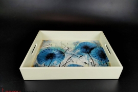 Cream rectangular lacquer tray with hand-painted lotus 30*36cm